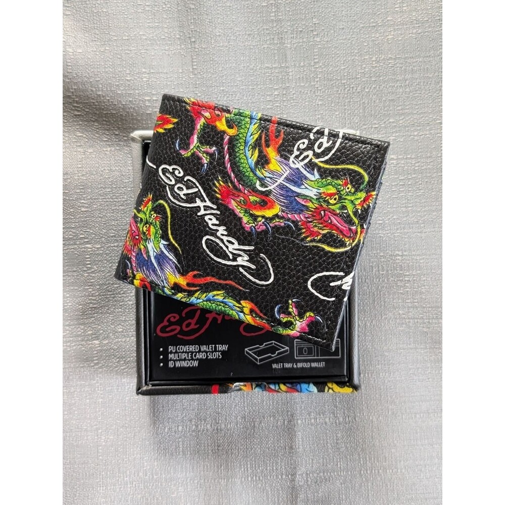 Ed Hardy Dragon Tattoo Print Faux Leather Wallet NEW!